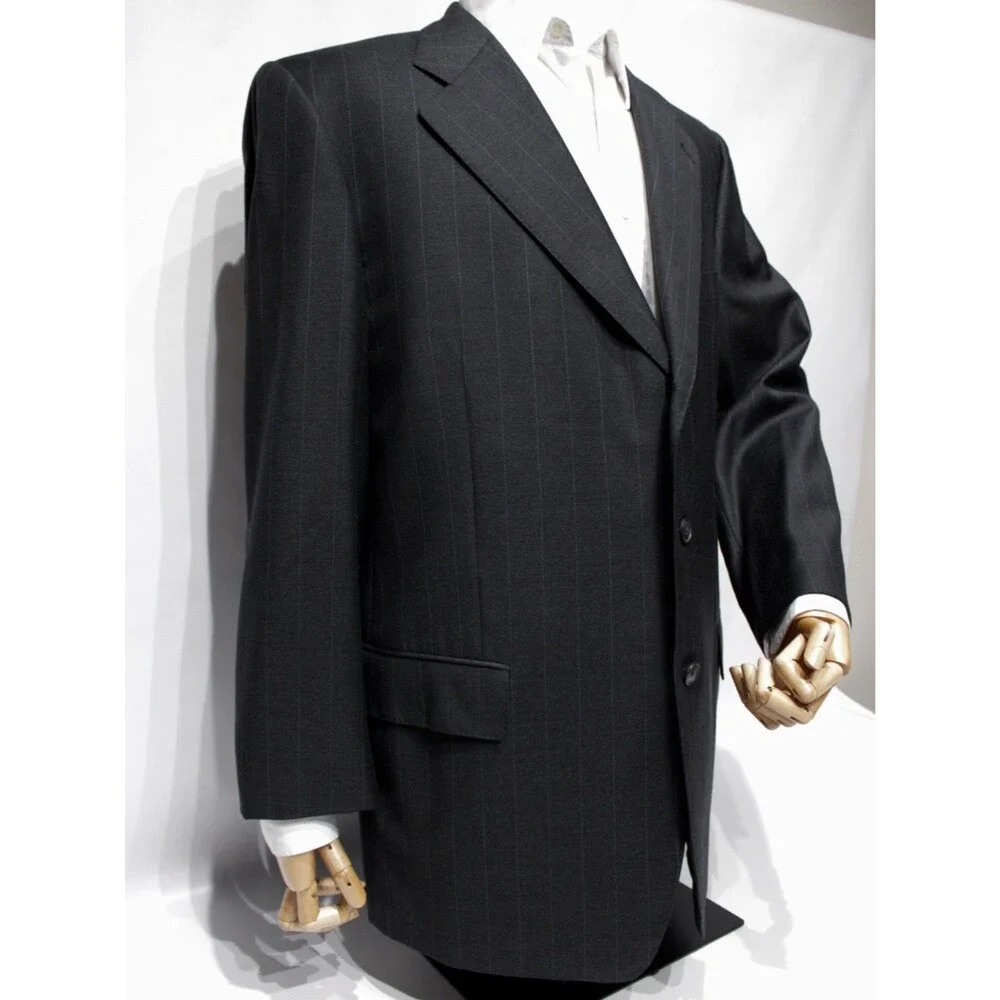 Ermenegildo Zegna 100% Wool Black Pinstriped 3-Button Blazer Men 46R (56EU)